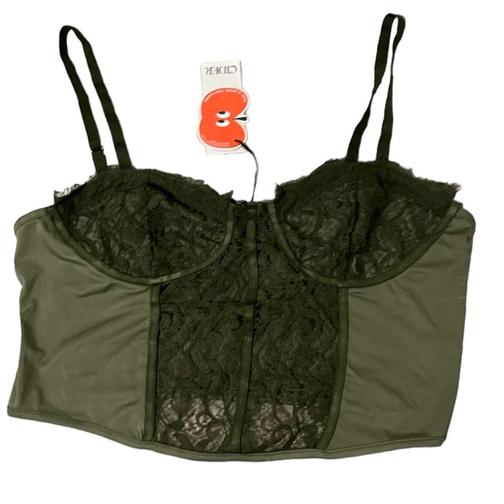 NWT Cider olive green lace mesh corset style bustier top - Picture 6 of 9